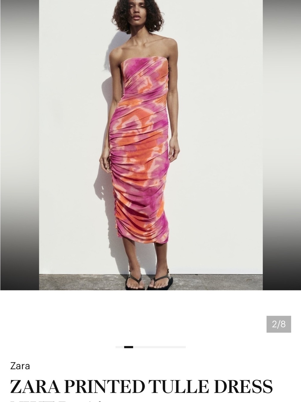 Zara Pink & Orange Tie-Dye Ruched Tube Dress